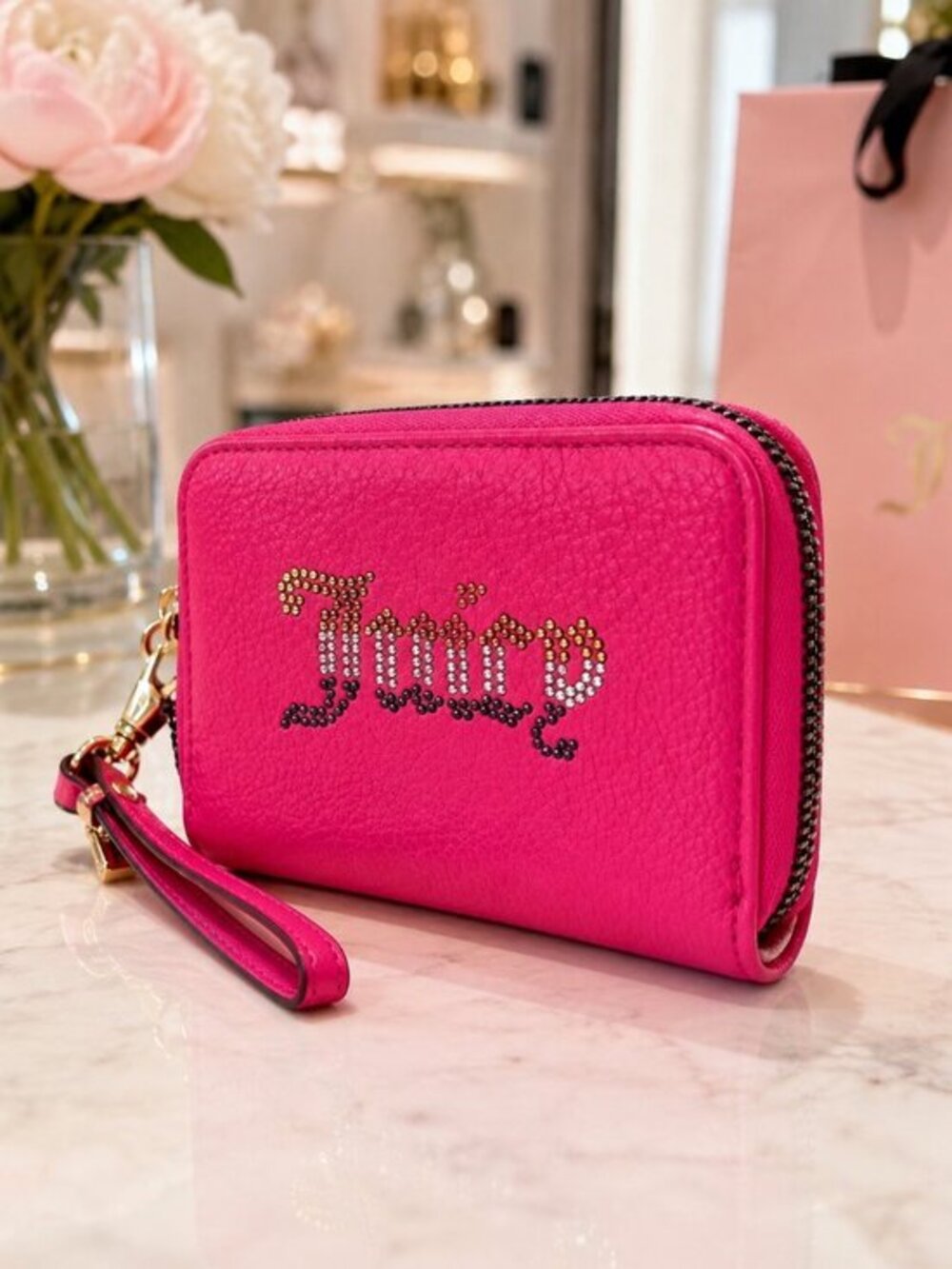 Juicy Couture Breaking the Rules Hot Pink Rhinestone Zip Wallet NWT